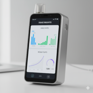 Smart puff tracking charts of Vaporesso XROS Pro 2 showing daily, weekly, and monthly usage data