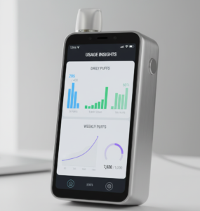 Smart puff tracking charts of Vaporesso XROS Pro 2 showing daily, weekly, and monthly usage data